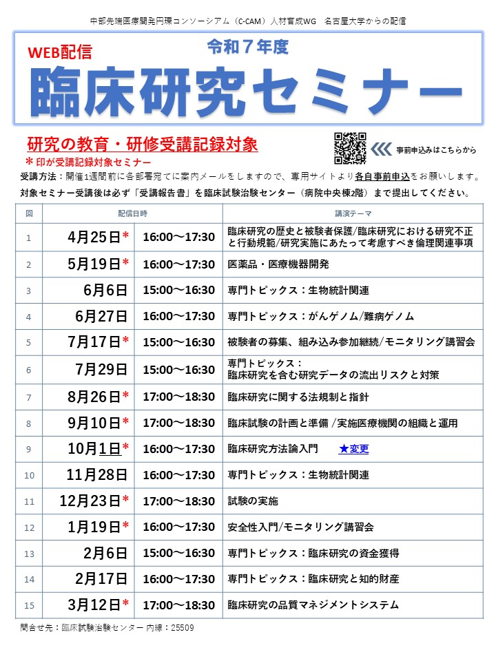 令和7年度臨床研究セミナースケジュール